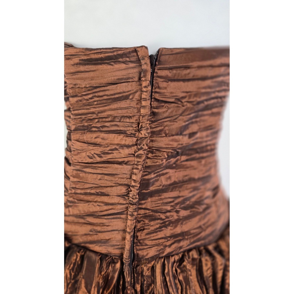 Vintage Bronze Metallic Strapless Tiered Ruffle Floral Formal Ballgown Gown - Picture 12 of 12